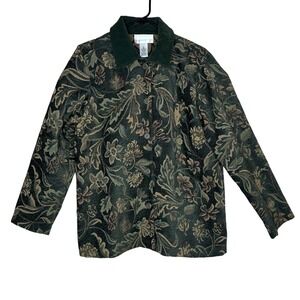 Susan Graver Style Tapestry Floral Jacket Coat Green Brown Size‎ Medium Vintage